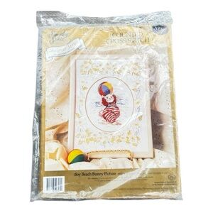 Something Special Counted Cross Stitch Kit Boy Beach Bunny - NEW + Frame